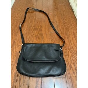 Nordstrom Black Pebbled Leather Crossbody Bag Flap Zip Pocket Messenger Handbag